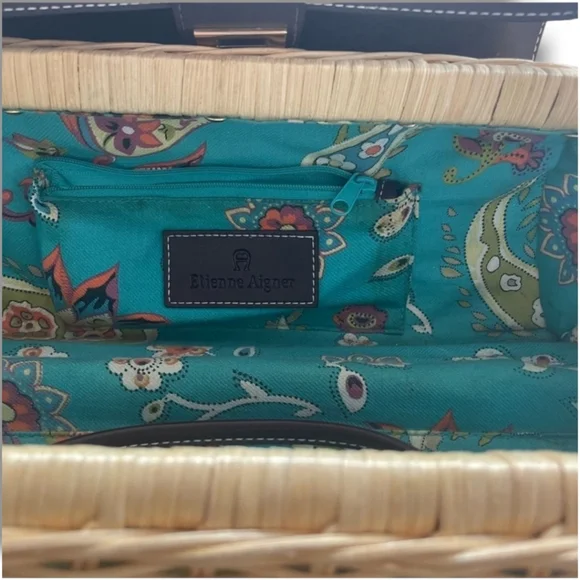 Etienne Aigner Vintage Rattan Y2K Leather Basket Shoulder Bag Coastal Cottage - Picture 7 of 9